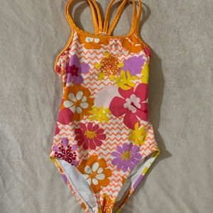 LL Bean Swimsuit - Orange Hawaiian Flowers